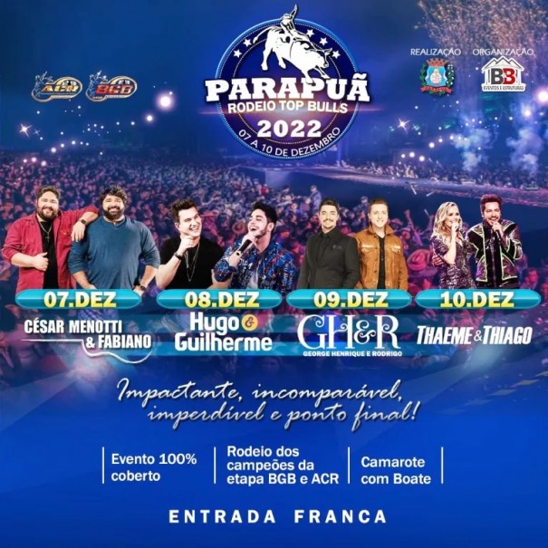 Parapu�: Parapu� Rodeio Top Bulls acontece de 7 a 10 de dezembro com grandes atra��es