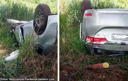 Capotamento fere duas pessoas SP-457, entre Bastos e Rancharia