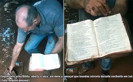 Empresário acha bíblia 'aberta e seca' em meio a lamaçal que inundou sua empresa 