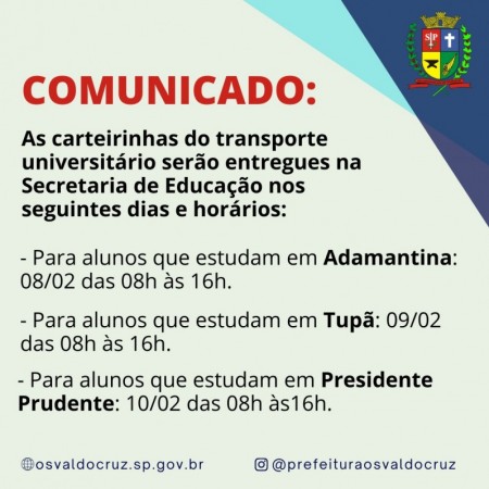 Secretaria de Educação de OC inicia hoje a entrega das carteirinhas do transporte universitário aos estudantes