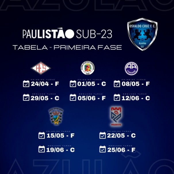 Osvaldo Cruz Futebol Clube conhece tabela inicial da Segunda Diviso