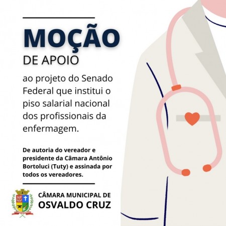 Câmara de OC manifesta apoio ao projeto do Senado Federal que institui o piso salarial nacional dos profissionais da enfermagem 