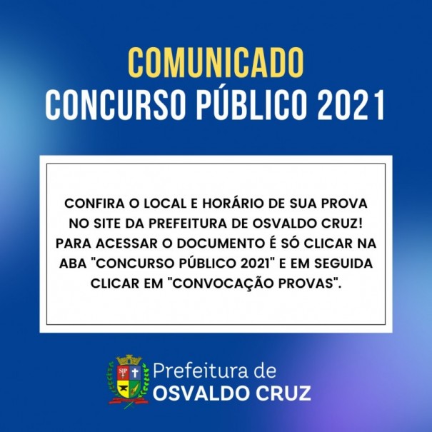 Prova objetiva do Concurso Público da Prefeitura de Osvaldo Cruz acontece neste domingo