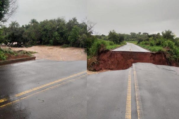 Estrada PRP-287, que faz liga��o com a SP-425 e usina Calif�rnia, rompeu com as fortes chuvas