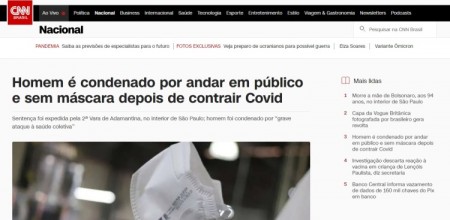 Imprensa nacional repercute condenação de adamantinense com covid-19 por sair às ruas sem máscara