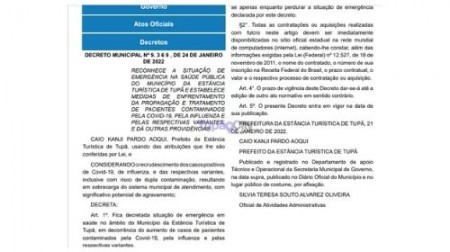 Prefeito decreta situação de emergência em saúde no município de Tupã