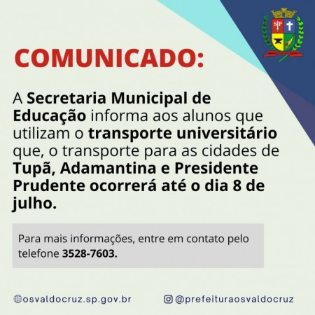 Transporte Universitário de OC para Tupã, Adamantina e Presidente Prudente acontece até o dia 8 de julho