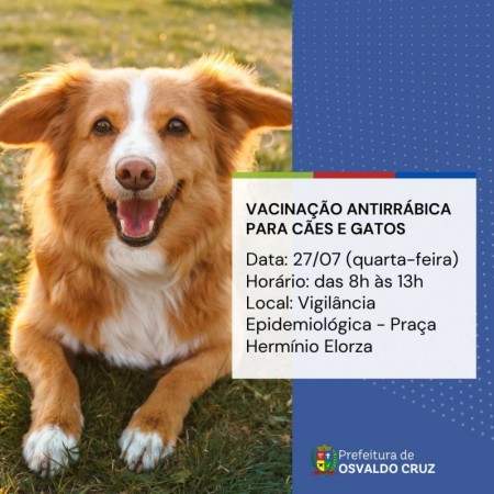 Osvaldo Cruz realiza etapa de vacinação contra a raiva animal nesta quarta-feira