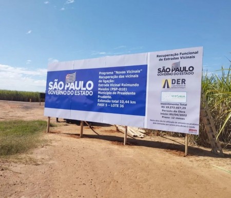 Pavimentação da vicinal Prudente/Ameliópolis ao rio do Peixe/Flórida será iniciada