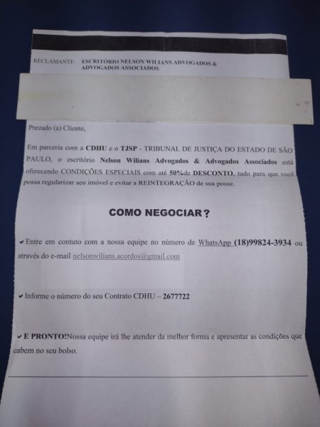 Diretoria de Habitação de OC alerta mutuários da CDHU quanto a uma tentativa de golpe