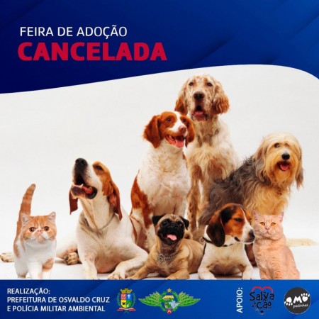 Feira de Adoção e a Vacinação de Cães e Gatos é adiada para o dia 02 de abril