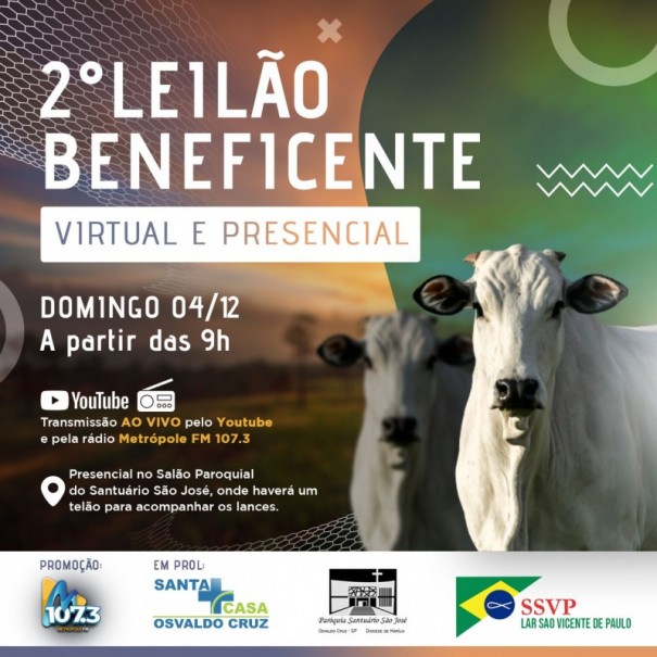 Metr�pole FM, Lar S�o Vicente de Paulo, Santa Casa e Santu�rio S�o Jos� realizam 2� Leil�o Beneficente 