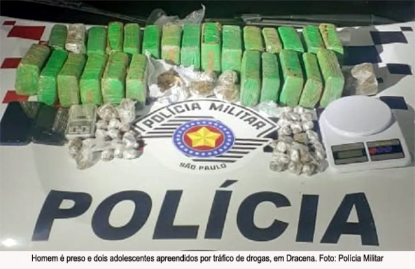 Homem � preso e dois adolescentes apreendidos por tr�fico de drogas, em Dracena