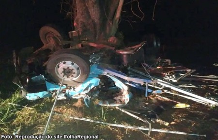 Dois homens morrem e um fica ferido após caminhão bater em árvore em Pacaembu