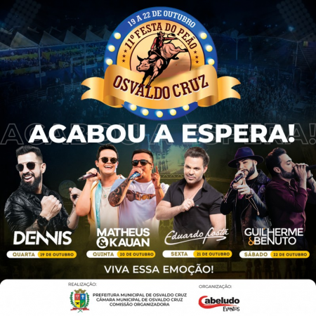 Confira a grade de shows da 11ª Festa do Peão de Osvaldo Cruz