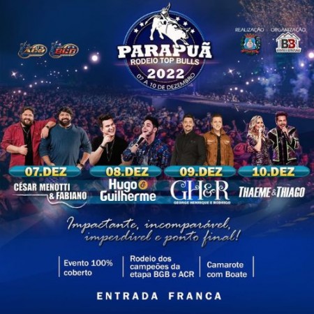 Parapuã divulga grade de shows do Rodeio Top Bulls