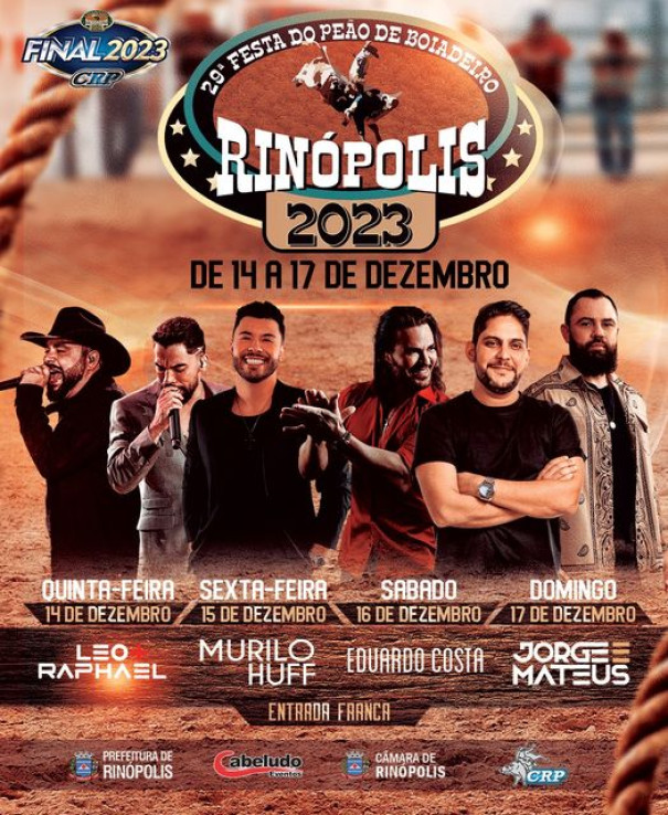 Léo e Raphael, Murilo Huff, Eduardo Costa e Jorge e Mateus são as atrações da 29° Festa do Peão de Rinópolis 