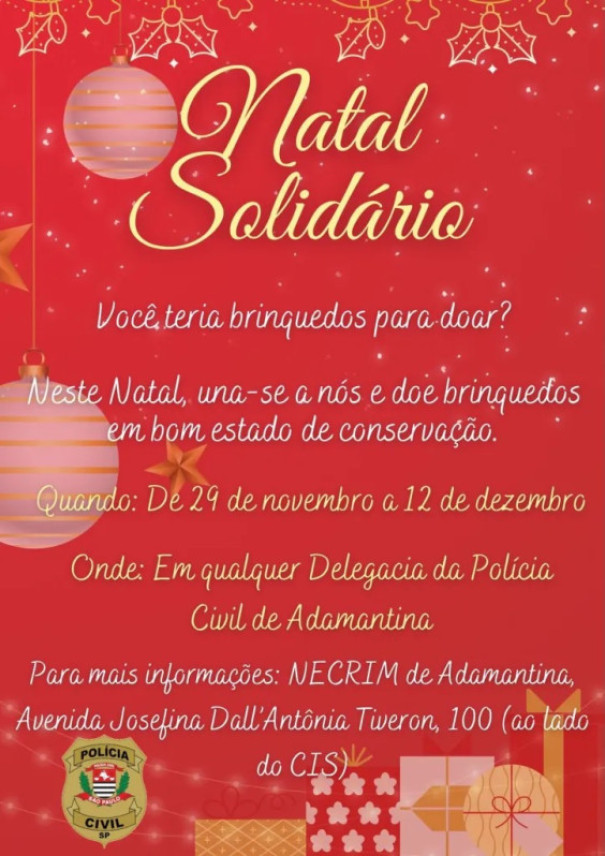 Polícia Civil de Adamantina arrecada brinquedos no ‘Natal Solidário’