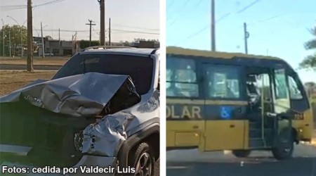 Acidente envolve Jeep Renegade e ônibus em rotatória de Bastos