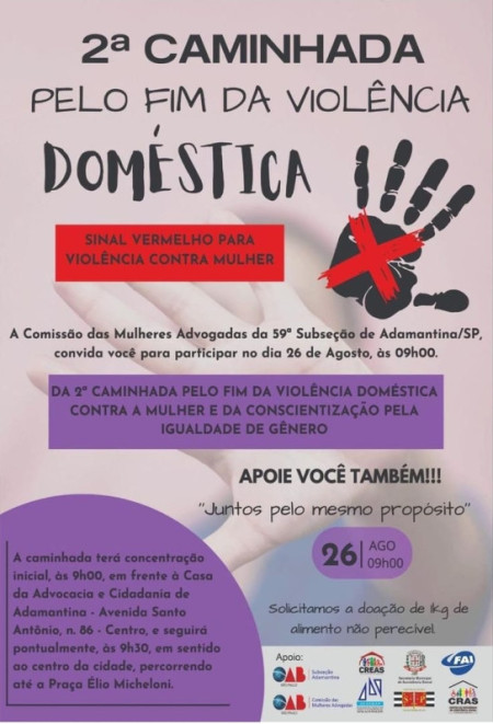 Agosto lilÃ¡s promove roda de conversa e caminhada alusiva ao mÃªs de conscientizaÃ§Ã£o pelo fim da violÃªncia contra a mulher