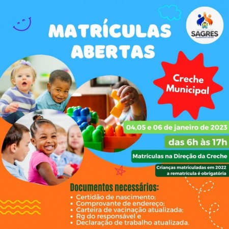 Secretaria de Educação de Sagres anuncia matrículas 2023 para a Creche Municipal 