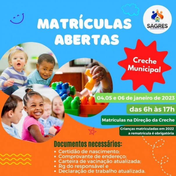 Secretaria de Educa��o de Sagres anuncia matr�culas 2023 para a Creche Municipal 
