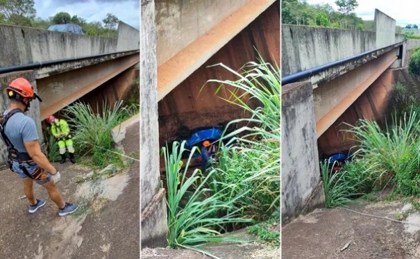 Homem morre ap�s carro cair de viaduto em rodovia de Pederneiras