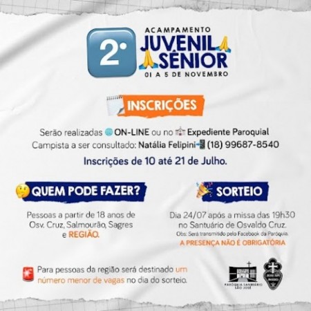 Santuário São José de OC prepara Acampamento Juvenil Sênior 