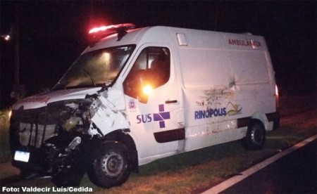 Animal bovino provoca acidente com ambulância na rodovia Bastos e Iacri