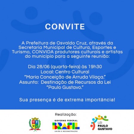 Osvaldo Cruz realiza hoje encontro com artistas para tratar da destinação do Recurso da Lei Paulo Gustavo