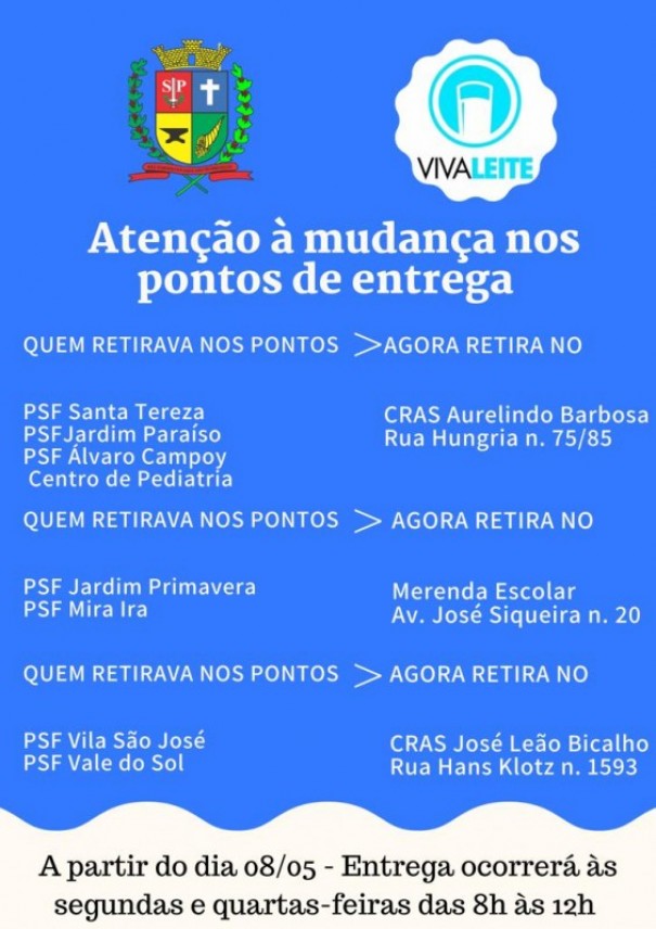 Programa Viva Leite tem altera��o nos pontos de entregas do munic�pio 