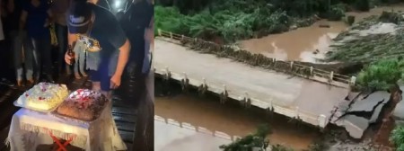 Com direito a bolo e churrasco, moradores fazem 'festa' após ponte completar 1 ano de interdição