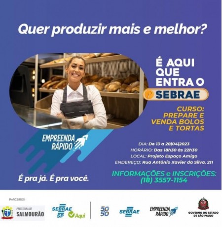 Prefeitura de Salmourão e SEBRAE realizam curso de Preparação e Venda de Bolos e Tortas