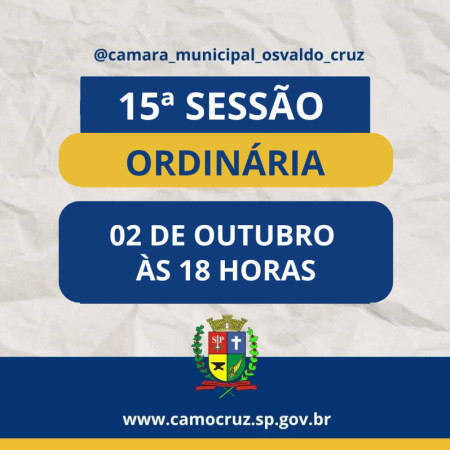 Saiba o que serÃ¡ discutido na sessÃ£o ordinÃ¡ria desta segunda-feira, 2 de outubro