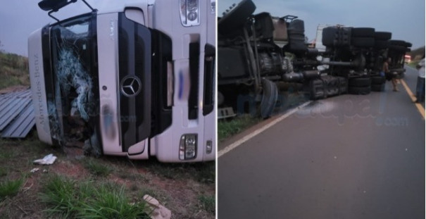 Motorista fica ferido em tombamento na rodovia que liga Queiroz a Tupã