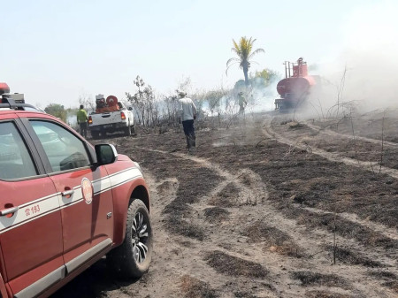 IncÃªndio de grandes proporÃ§Ãµes em Ãrea de PreservaÃ§Ã£o Permanente mobiliza Corpo de Bombeiros, em PaulicÃ©ia