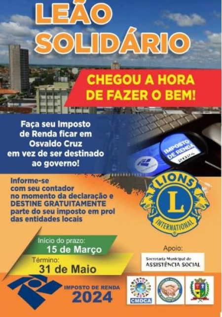 Lions Clube de Osvaldo Cruz realiza a campanha âLeÃ£o SolidÃ¡rioâ