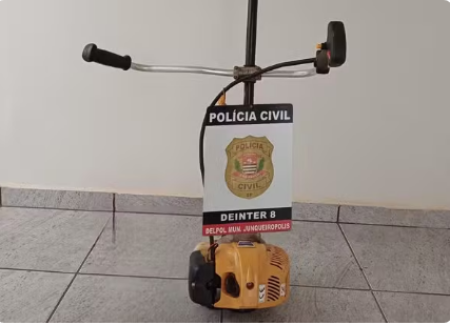 RoÃ§adeira furtada em construÃ§Ã£o Ã© recuperada pela PolÃ­cia Civil em JunqueirÃ³polis; suspeito poderÃ¡ responder por crime de receptaÃ§Ã£o