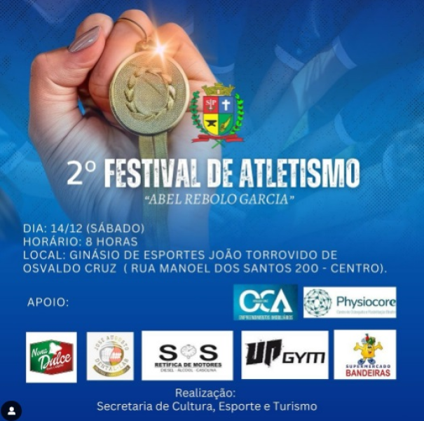 2º Festival Abel Rebollo Garcia de Atletismo acontece neste final de semana em Osvaldo Cruz