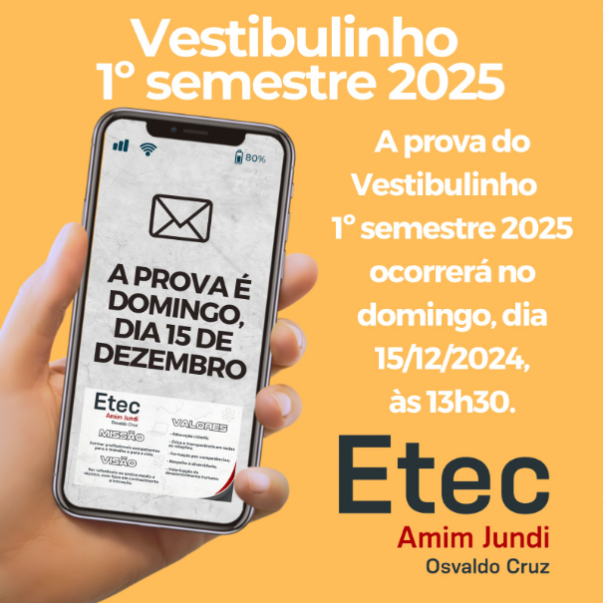 Prova do Vestibulinho 1º semestre de 2025 da Etec Amim Jundi acontece neste domingo(15) 