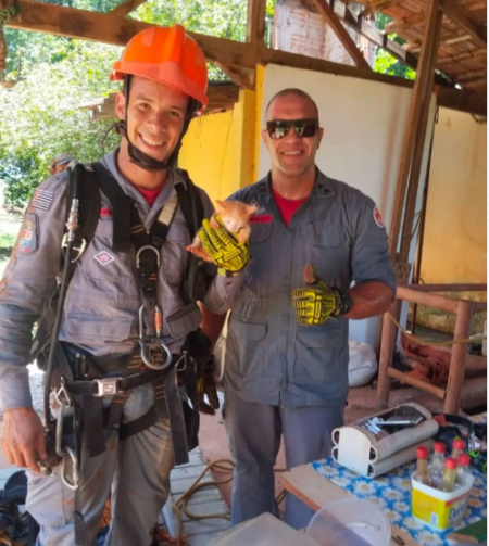 Corpo de Bombeiros de Osvaldo Cruz resgata gato de um poÃ§o na Zona Rural de SalmourÃ£o