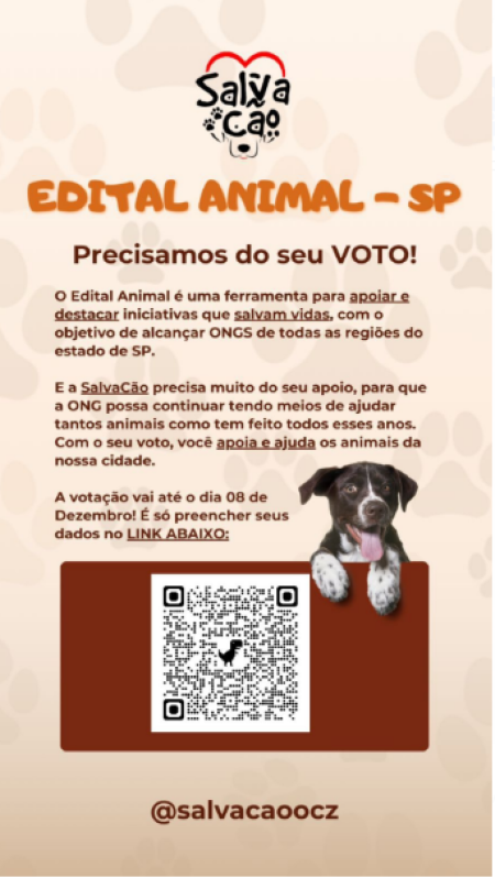 Ong SalvacÃ£o estÃ¡ entre as 136 OGS do Estado que concorrem ao Edital Animal SP