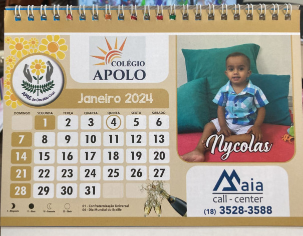APAE de OC continua com a venda dos calendários de mesa para ajudar a instituição
