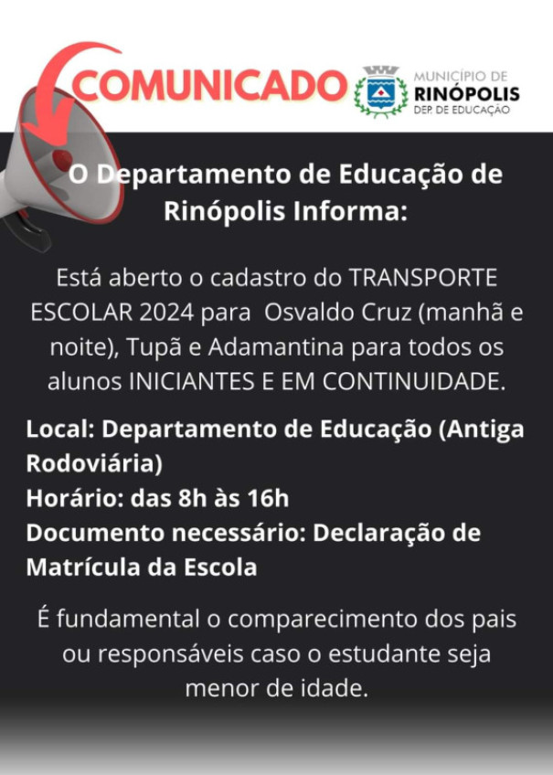 Cadastro para uso do Transporte Universitário está aberto em Rinópolis