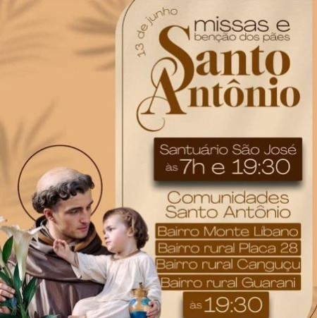Comunidade CatÃ³lica de Osvaldo Cruz comemora hoje o Dia de Santo AntÃ´nio