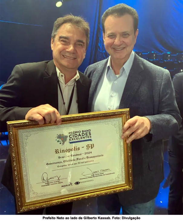 Rinópolis conquista prêmio de governança, eficiência fiscal e transparência