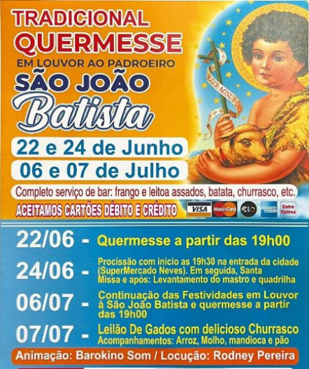 ParÃ³quia SÃ£o JoÃ£o Batista de SalmourÃ£o realiza quermesse neste final de semana