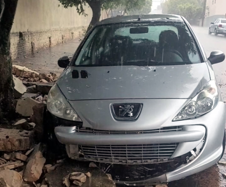 Muro de escola desaba e atinge veÃ­culo em LucÃ©lia