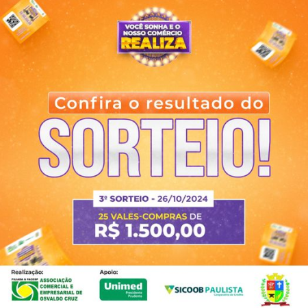 Confira os ganhadores do terceiro sorteio da campanha âVocÃª sonha e o nosso comÃ©rcio realizaâ da ACEOC