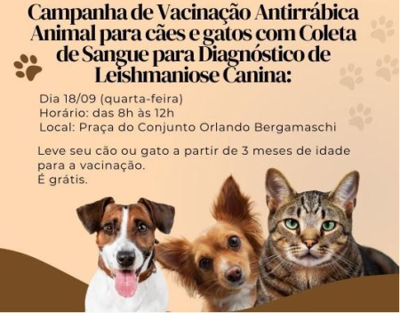 VacinaÃ§Ã£o AntirrÃ¡bica e Campanha de Coleta de sangue para diagnÃ³stico de leishmaniose acontecem hoje em OC